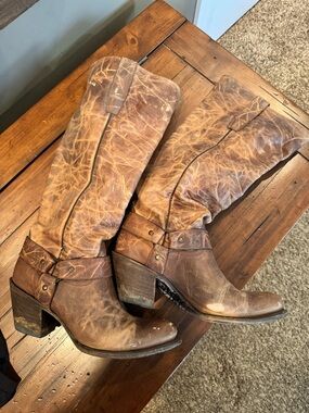 BLACK-STAR MURO boots Distressed Genuine Leather Mid-Calf Cowgirl boot 8.5